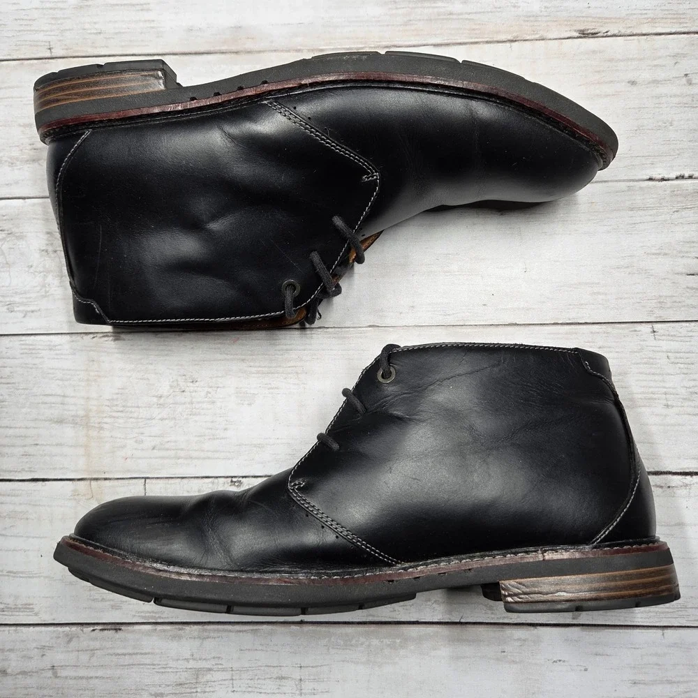 Clarks Unelott Mid Boots Men 10.5 Black Leather Unstructured 26120329 Lace Ankle